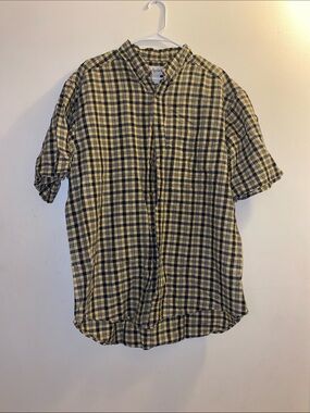 Sedgefield Y2K, black and yellow plaid short sleeve button up shirt size large
